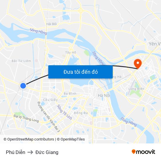 Phú Diễn to Đức Giang map