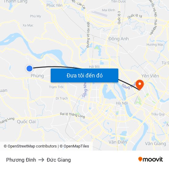 Phương Đình to Đức Giang map