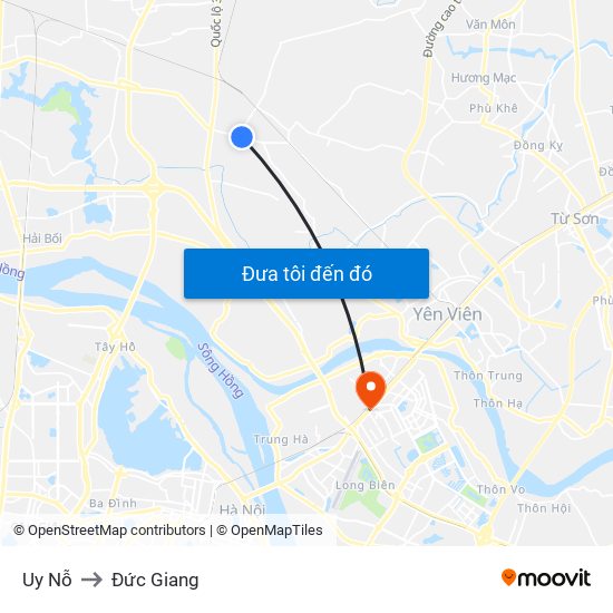 Uy Nỗ to Đức Giang map