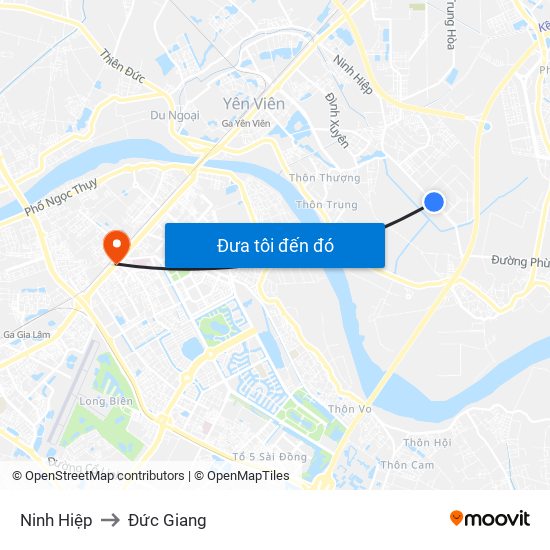Ninh Hiệp to Đức Giang map