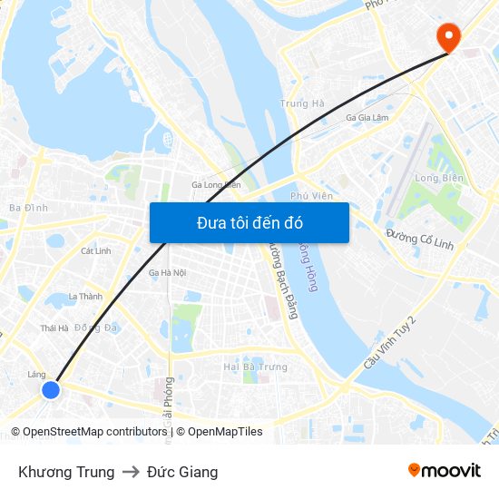Khương Trung to Đức Giang map