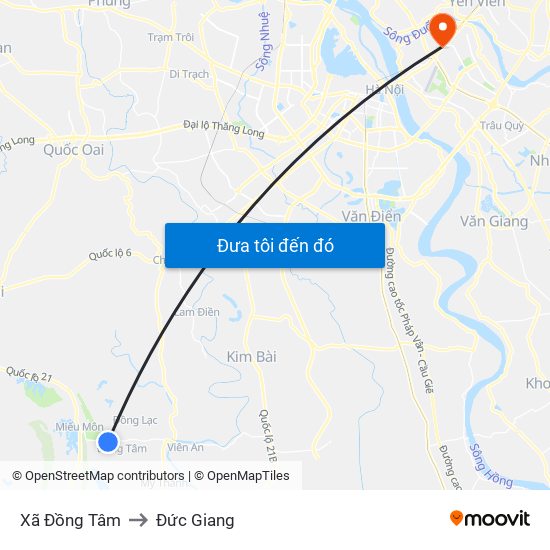 Xã Đồng Tâm to Đức Giang map