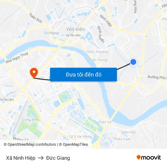 Xã Ninh Hiệp to Đức Giang map