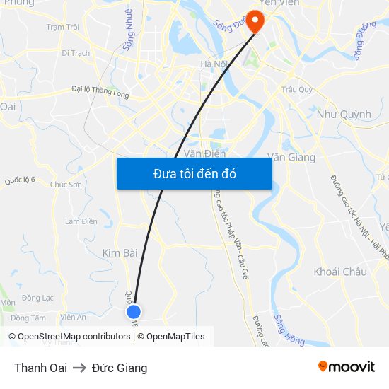 Thanh Oai to Đức Giang map