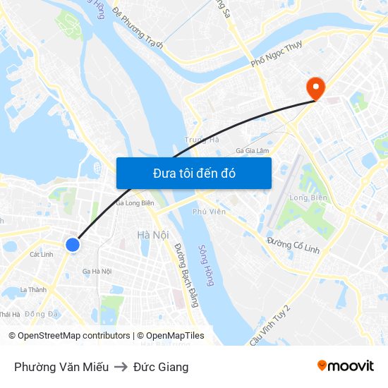 Phường Văn Miếu to Đức Giang map