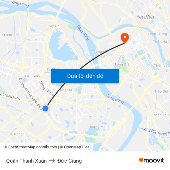 Quận Thanh Xuân to Đức Giang map