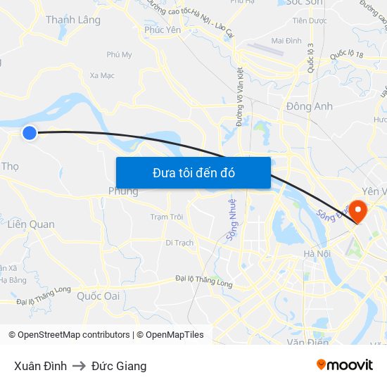 Xuân Đình to Đức Giang map