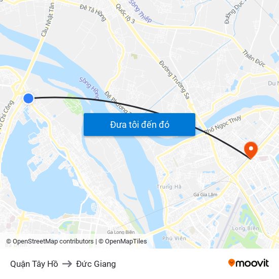 Quận Tây Hồ to Đức Giang map