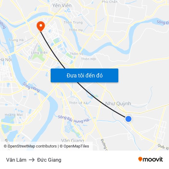 Văn Lâm to Đức Giang map