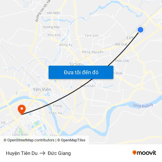 Huyện Tiên Du to Đức Giang map