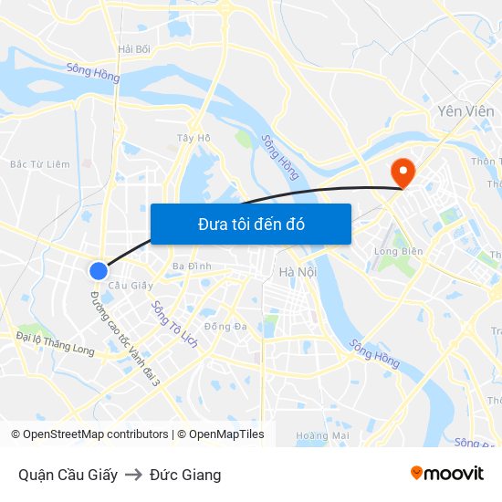 Quận Cầu Giấy to Đức Giang map