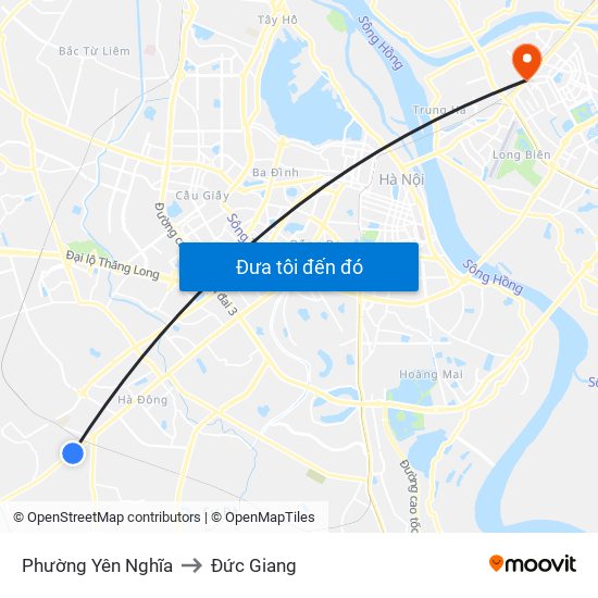 Phường Yên Nghĩa to Đức Giang map