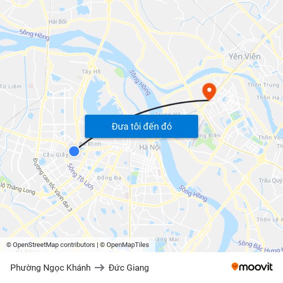 Phường Ngọc Khánh to Đức Giang map