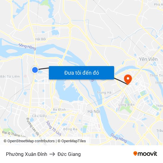 Phường Xuân Đỉnh to Đức Giang map