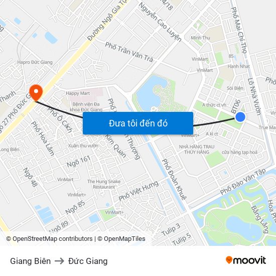 Giang Biên to Đức Giang map