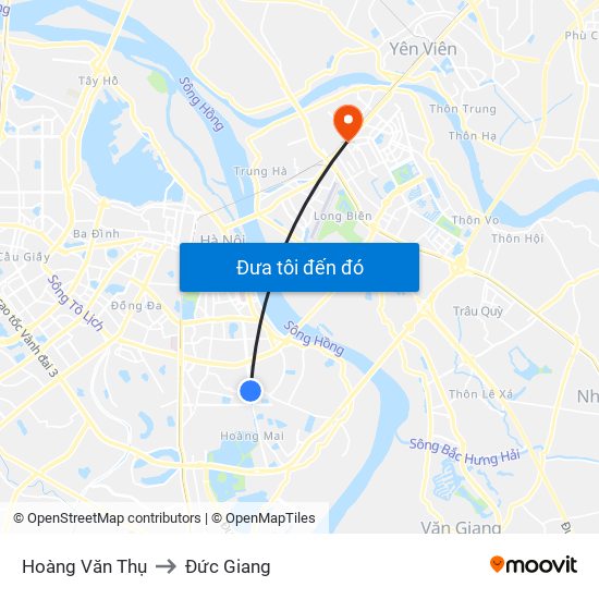 Hoàng Văn Thụ to Đức Giang map