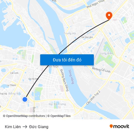 Kim Liên to Đức Giang map