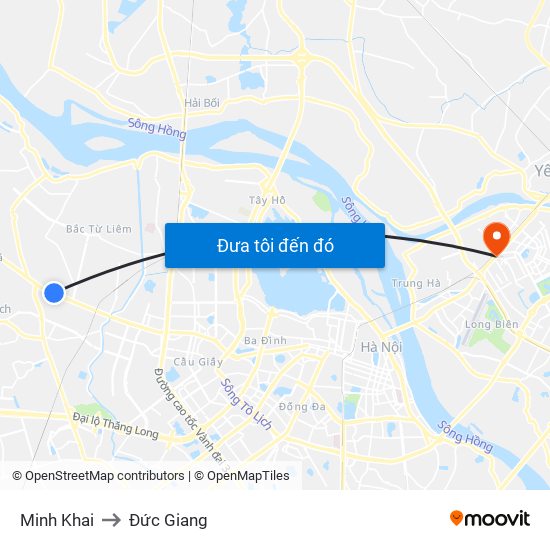 Minh Khai to Đức Giang map