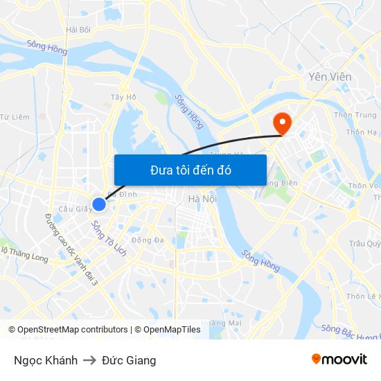 Ngọc Khánh to Đức Giang map