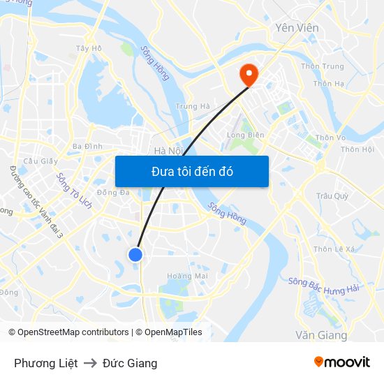 Phương Liệt to Đức Giang map