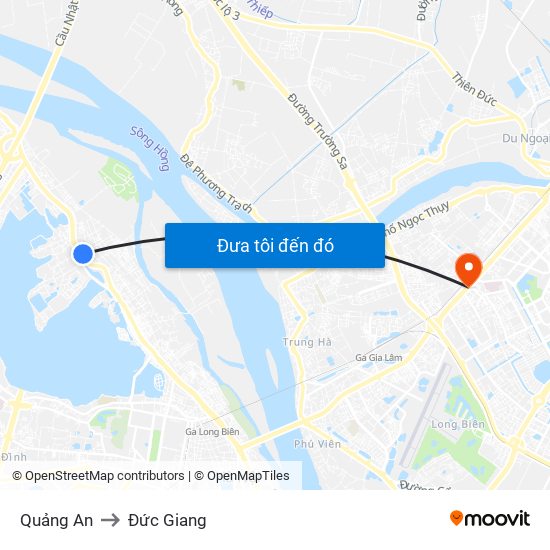 Quảng An to Đức Giang map
