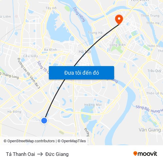 Tả Thanh Oai to Đức Giang map