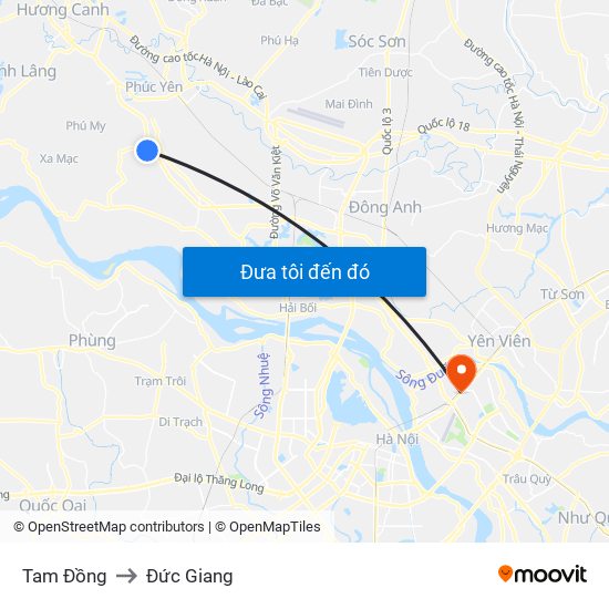 Tam Đồng to Đức Giang map