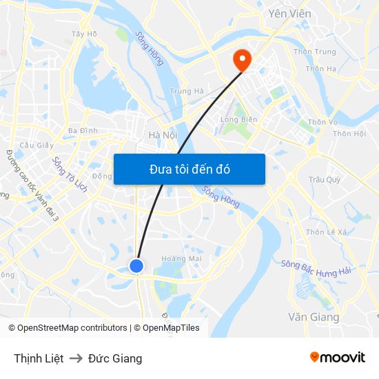 Thịnh Liệt to Đức Giang map