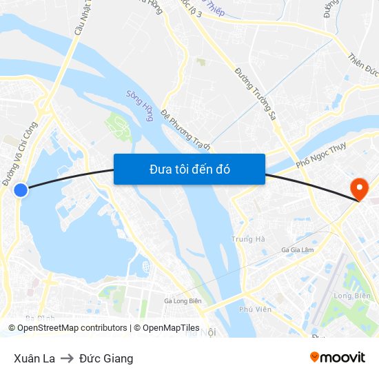 Xuân La to Đức Giang map