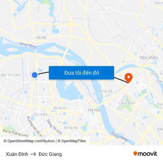 Xuân Đỉnh to Đức Giang map