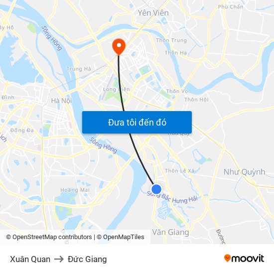 Xuân Quan to Đức Giang map