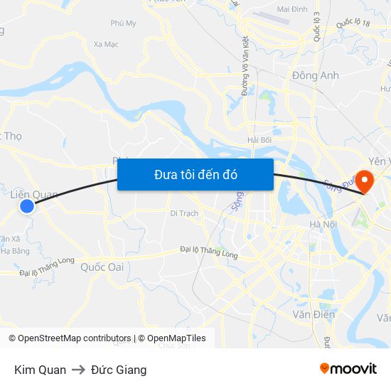 Kim Quan to Đức Giang map