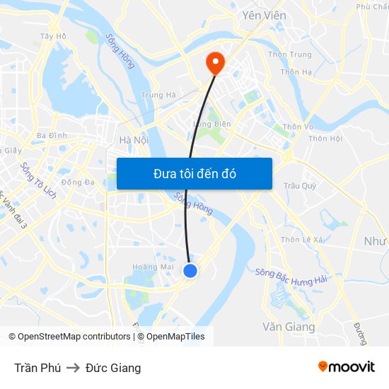 Trần Phú to Đức Giang map