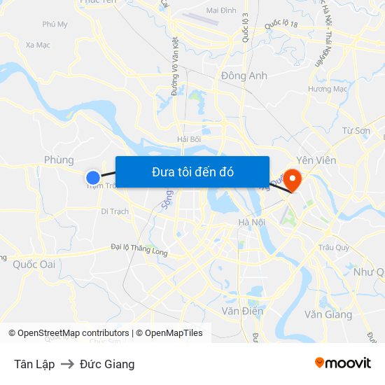 Tân Lập to Đức Giang map