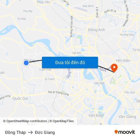 Đồng Tháp to Đức Giang map