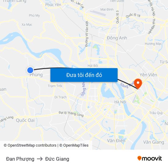 Đan Phượng to Đức Giang map