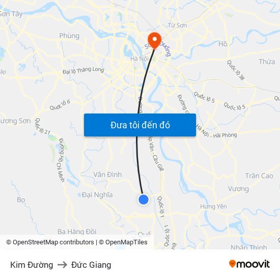Kim Đường to Đức Giang map