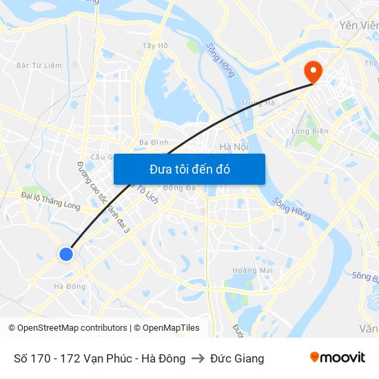 Số 170 - 172 Vạn Phúc - Hà Đông to Đức Giang map