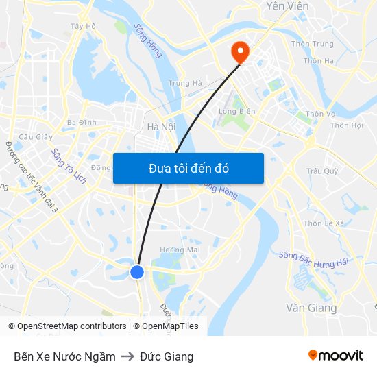 Bến Xe Nước Ngầm to Đức Giang map