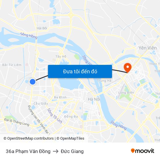 36a Phạm Văn Đồng to Đức Giang map