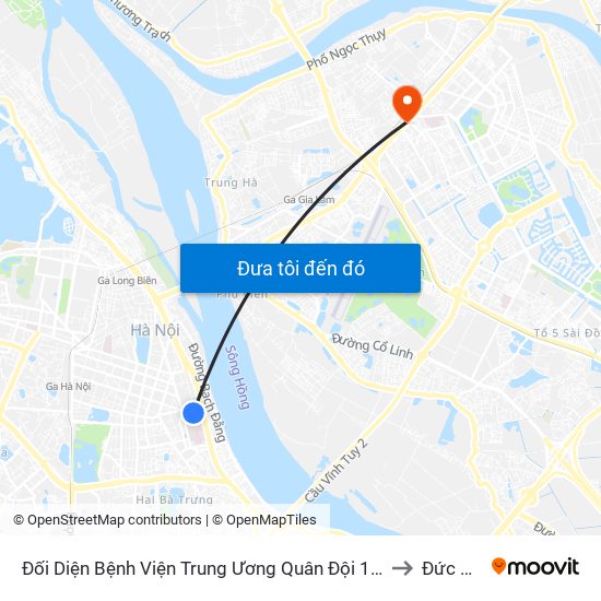 Đối Diện Bệnh Viện Trung Ương Quân Đội 108 - Trần Hưng Đạo to Đức Giang map