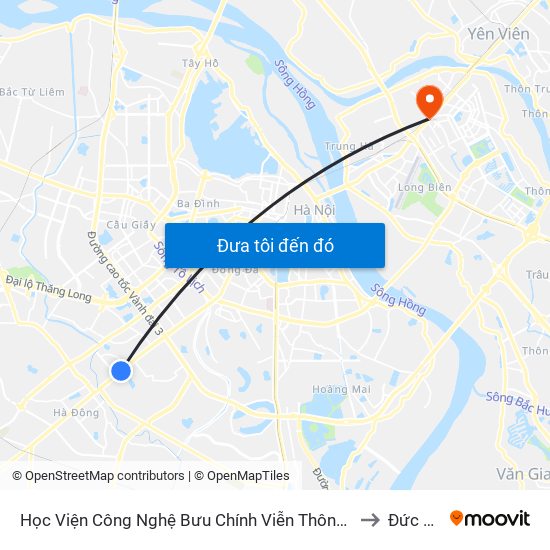 Học Viện Công Nghệ Bưu Chính Viễn Thông - Trần Phú (Hà Đông) to Đức Giang map