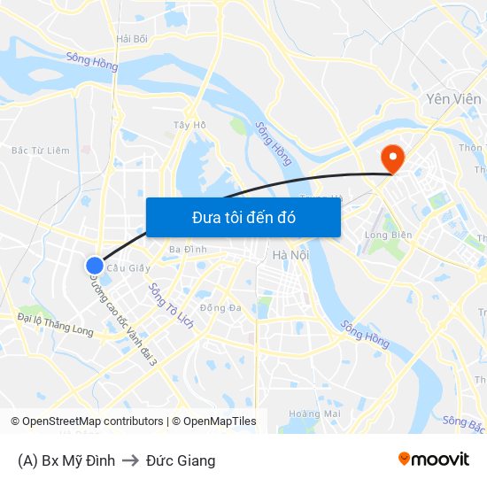 (A) Bx Mỹ Đình to Đức Giang map