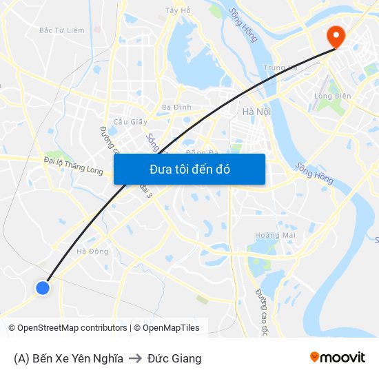 (A) Bến Xe Yên Nghĩa to Đức Giang map