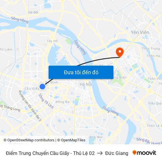 Điểm Trung Chuyển Cầu Giấy - Thủ Lệ 02 to Đức Giang map