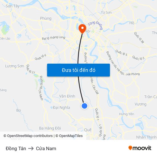 Đồng Tân to Cửa Nam map