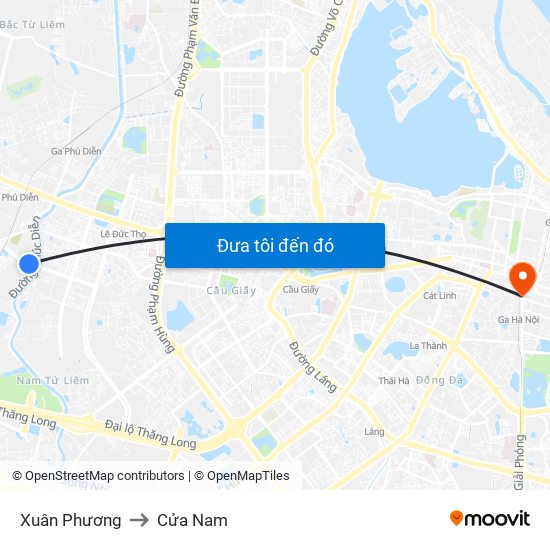 Xuân Phương to Cửa Nam map