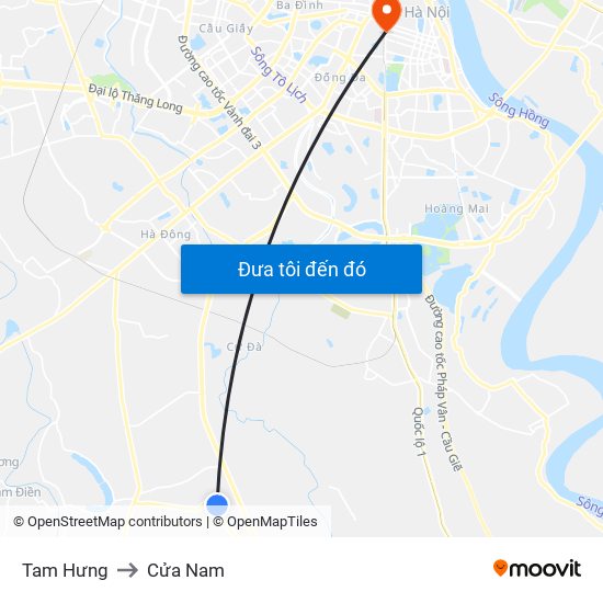 Tam Hưng to Cửa Nam map