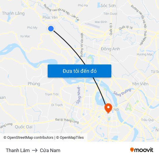 Thanh Lâm to Cửa Nam map