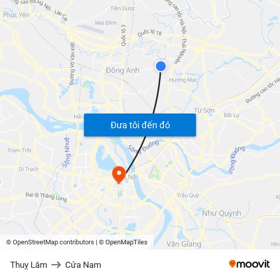 Thuỵ Lâm to Cửa Nam map